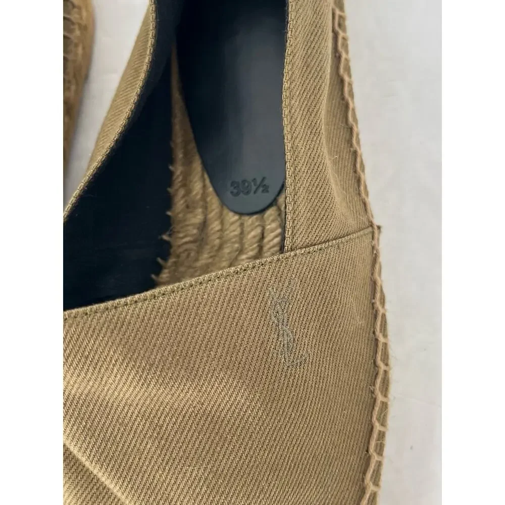 Saint Laurent YSL Cassandre Espadrilles Womens 39.5 Khaki Canvas Flats